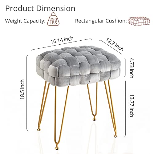 Lue Bona Velvet Vanity Stool, Rectangle Ottoman Foot Stool, Upholstered Make Up Bench With Gold Metal Legs And Padded Seat, Modern Indoor Bench For Living Room, Bedroom, Dressing Room, Grey #TOP3