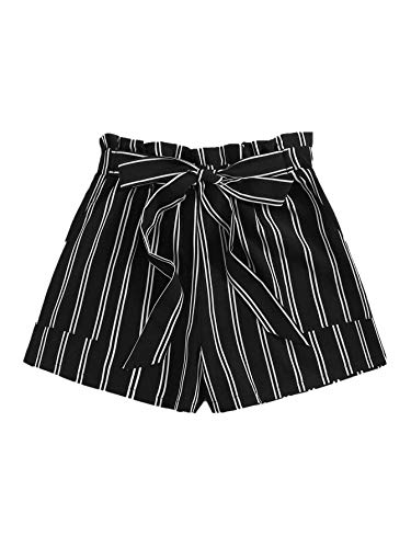 Floerns Women's Elastic Waist Shorts Summer Striped High Waisted Shorts with Pockets Black M
