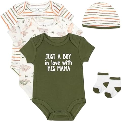 Baby Essentials Baby Boys 5 Piece Bodysuit Set (Just a Boy in Love 5 Piece, 3 Months) Cover