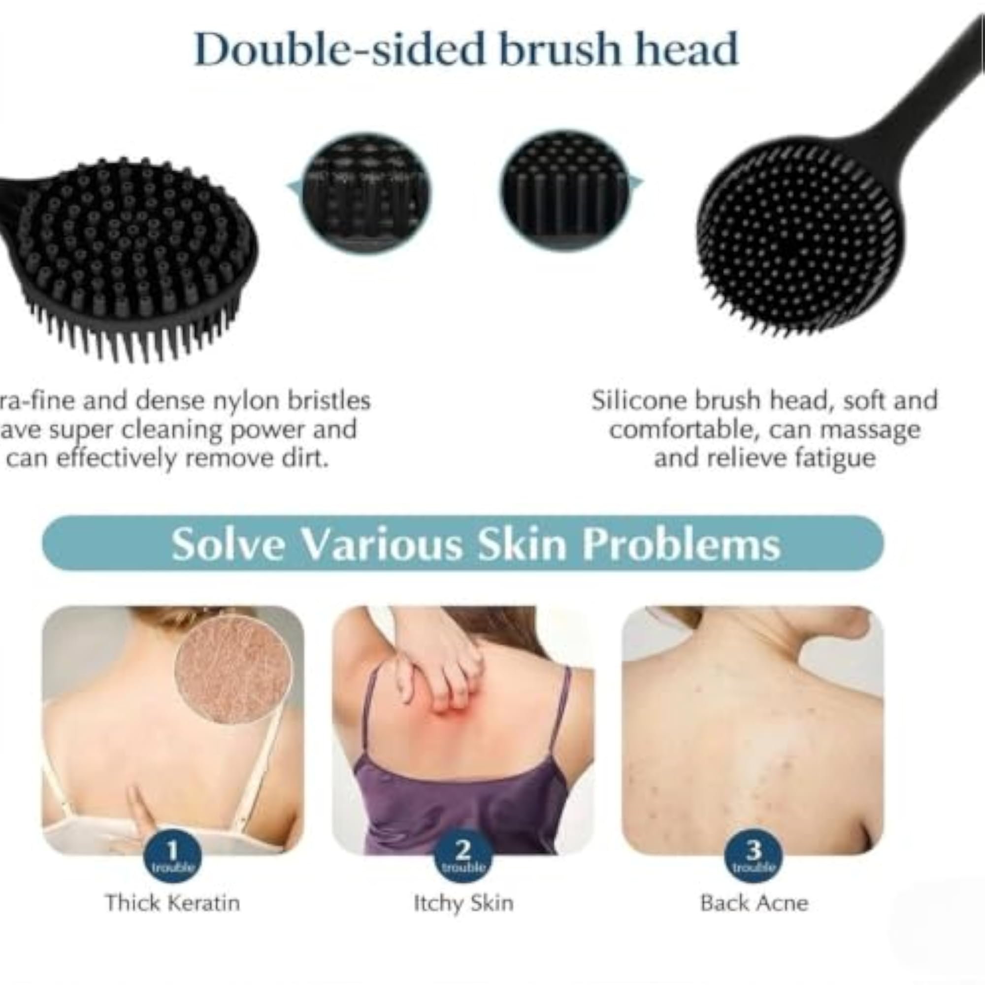Silicone Back Scrubber with Long Handle, Unisex