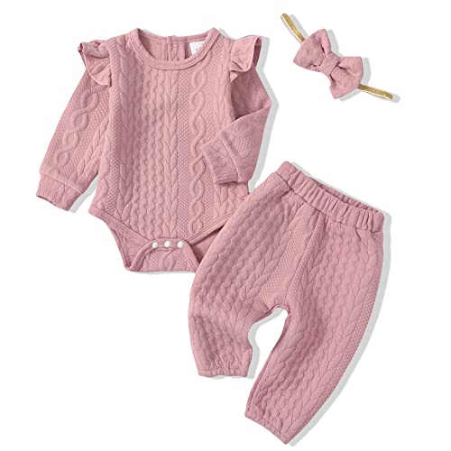 Image of Renotemy Newborn Baby Girl Clothes Outfits Infant Romper Ruffle Floral Pants Cute Toddler Baby Girl Clothes Set