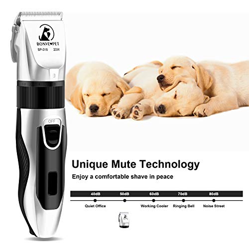 Bonve Pet Dog Clippers, Dog Grooming Kit Quiet Electric Pet Clippers Cordless Rechargeable Professional Dog Hair Clippers for Thick Coats Dogs Cats Pets