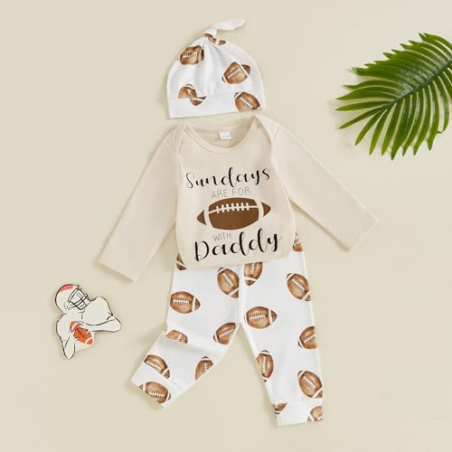 Newborn Baby Boy Football Outfit My First Football Season Romper Tops Long Pants Hat Set 3Pcs Fall Winter Clothes2