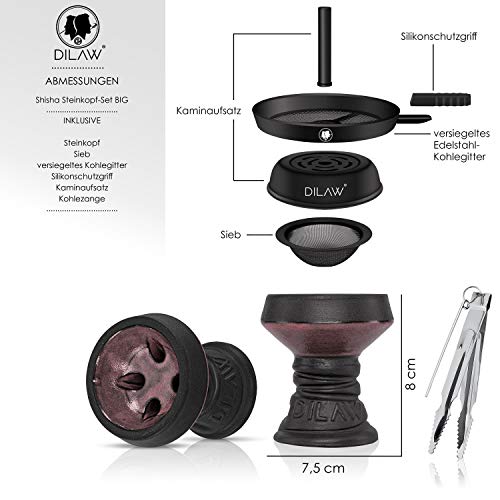 DILAW® Shisha Steinkopf Set Kaminkopf Big Tabaksieb Kohlezange Kaminaufsatz Tabak Kopf, Farbe:Pink – Bild 5