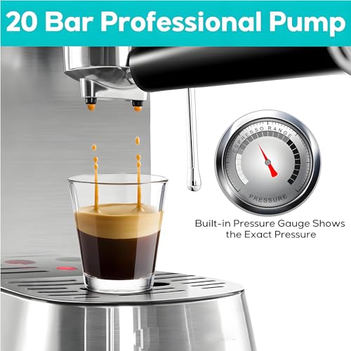 Cafetera Espresso semiautomática con vaporizador de Leche, Alta presión de 20 Bares, depósito de Agua de 900 ml y función para Preparar Capuchino.