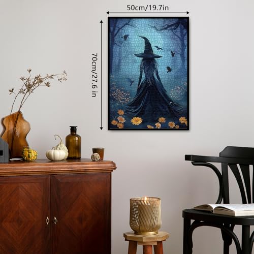 Halloween Witch Puzzle for Adults 1000 Pieces, Horror Holiday Jigsaw Puzzle, Fall Autumn Flower Bird Moon Aesthetic Forest Magic Women Puzzle - image 5