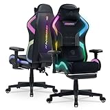Dowinx Gaming Chair with RGB LED Lights, Ergonomic Game Chair with Footrest Massage Lumbar Support, Computer Gamer Chair for Adults Teens, Black