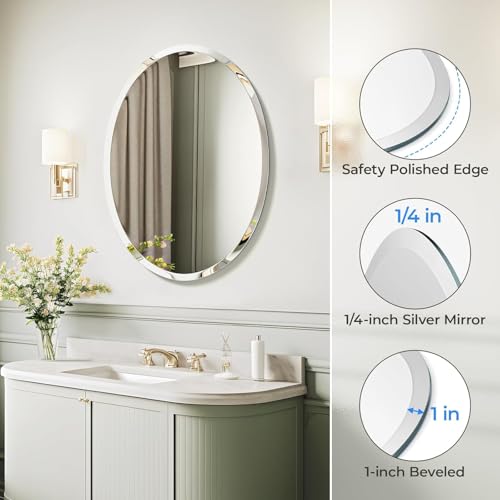 Image of Creative Arts n Frames 5mm Thick Exquisite Beveled Frame Less Oval Wall Mount Mirror for Bathroom, Washroom and Wash Basin Home Decor Items (15x21 inch Oval Beveled)