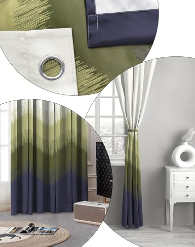 Image of Casableu Kivo Digital Print 85% Blackout Curtains for Long Door /Window, Thermal Insulated, Tie Back, Wider Width 50 in, Eyelet Curtains for Living Room /Bedroom(Green 9 ft Set of 2)
