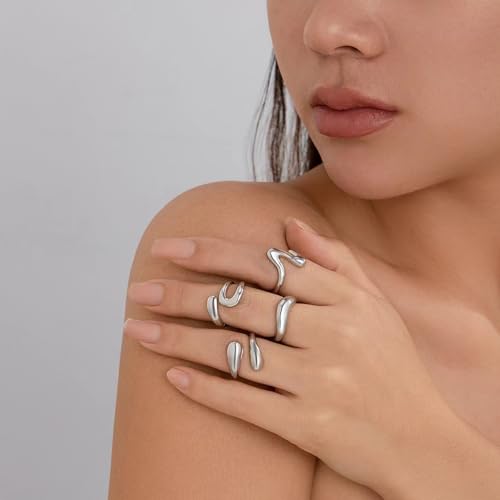 Chunky Gold Rings for Women Non Tarnish Gold Plated Stackable Chunky Rings Dome Bold Knuckle Rings Boho Statement Rings Set Wedding Bands Jewelry Set3