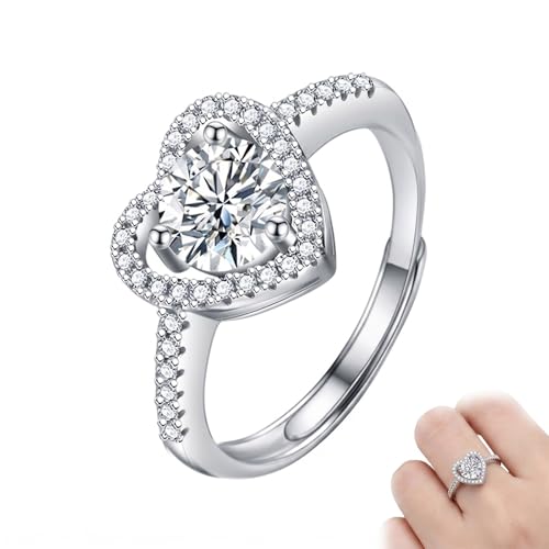 Bague Femme Coeur en Zirconium 1 Carat, Bague Ajustable Argentée en Cuivre Plaqué Or Blanc, Bague de Fiançaille et de Promesse Élégante, Alliance Mariage...
