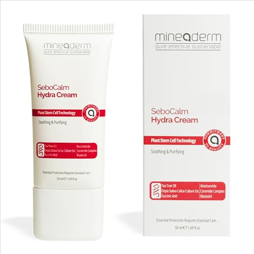Mineaderm SeboCalm Hydra Cream – Crema facial con ceramidas, aceite de árbol de té y ácido succinico – contra la piel grasa, escamosa y enrojecida – 50 ml