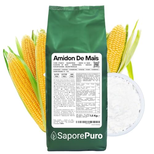 SaporePuro - SaporePuro Amidon de Maïs Natif 1500 g – Épaississant Naturel pour Desserts, Crèmes et Sauces – Sans Gluten et Vegan - -4%