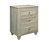 Benjara Wooden Nightstand with 3 Drawers and Turned Legs, Brown