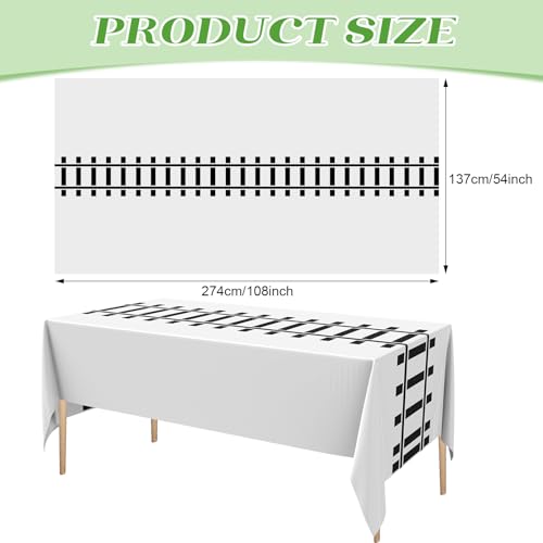 Image of Teenyyou 3 Pcs Train Party Decorations Railroad Track Tablecloths Express Train Birthday Party Supplies 54 x 108 Inch Plastic Table Covers for Railroad Track Western (White)