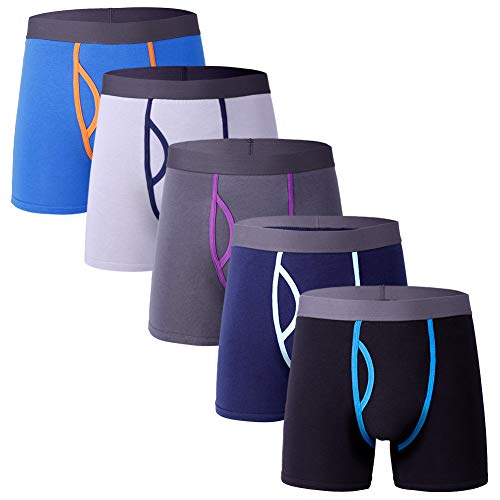 DODOMIAN Mens Cotton Boxer Briefs, Breathable Open Fly Underwear, 5 Pack