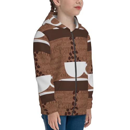 Coffee Cafe Cup Kids Pullover Hoodies Boys Zip Up Sweatshirts Girls Athletic Clothes with Pocket4