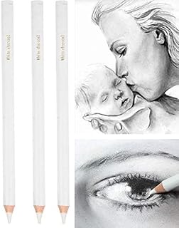 3 Pack Professional White Charcoal Pencils Set Sketch Highlight Colored Pencils Drawing Set Art Painting Supplies Pencils for Drawing, Sketching, Shading, Blending Chalk Pencils for Beginners Artist