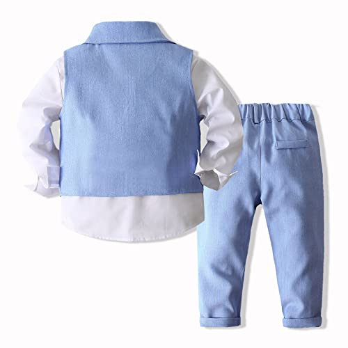 Image of Baby Boys Gentleman Formal Suit Set with Vest, Pant, Shirt, and Bow Tie, Weding 4Pcs Outfit