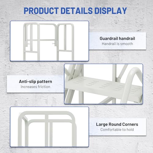 Image of 7 Step Rolling Ladder with Handrails, Industrial & Warehouse Stairs with Wheels, 1500LBs Capacity Non-Slip Platform Ladder for Garage, Library, Supermarket, 23.9 inch L X 64 inch W X 102.6 inch H