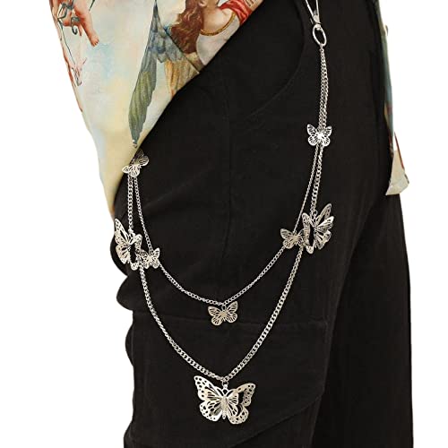 Jupes Pantalon Chaîne Goth Chaînes Double Couche Papillon Forme Pendentif Taille Portefeuille Chaîne Chaîne De Poche pour Femmes Filles Cadeau Chaînes De Portefeuille Papillon pour Femmes De pour Cover