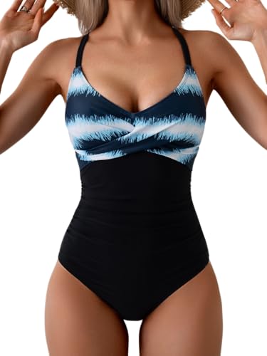 Image of B2prity Women's One Piece Swimsuit Tummy Control Front Cross Bathing Suit | Slimming Ruched ,Tie Back,Wrap Front,Adjustable Straps,Soft Removable Cups for beach, pool and vacation wear