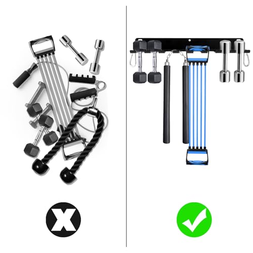 Tebery 9 Hook Home Gym Storage Rack Wall Mount, Fitness Equipment Organizer, Metal Gym Accessory Hanger for Exercise Bands, Jump Ropes, Barbells, Lifting Belts - Image 6
