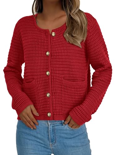 PRETTYGARDEN Women Knit Cardigan Sweaters Fall Fashion Long Sleeve Open Front Button Down Trendy Casual Jacket Winter Clothes