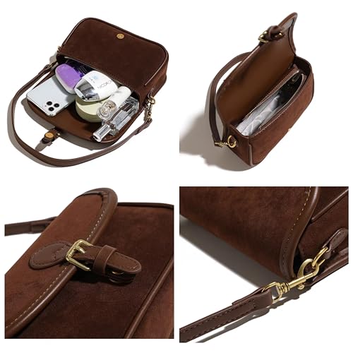 Women Small Suede Shoulder Bag Vintage Faux Suede Leather Crossbody Bag 2025 Fall Winter Handbag Satchel Clutch Purse (Dark Red,One Size)4