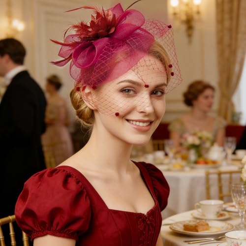 Image of DRESHOW Women Fascinator Hats Tea Party Hat Vintage Pillbox Hat Headband for Cocktail