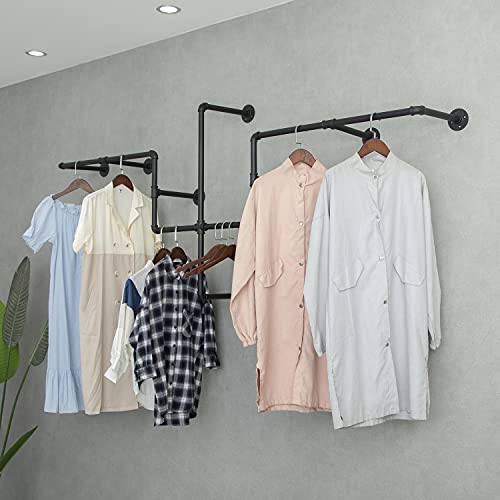 Civana Industrial Pipe Clothing Rack, Wall Mounted Garment Hanging Bar, Iron Commercial Clothes Hanger, Garment Display Rack For Retail, Boutiques, 86.6In, Black #TOP2