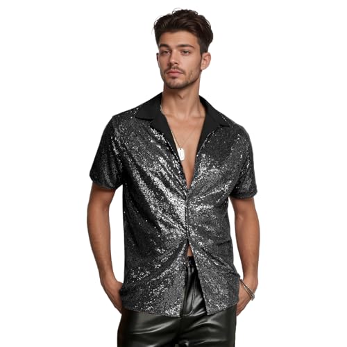 Chemise Disco Homme Manches Courtes Rétro pour Fête