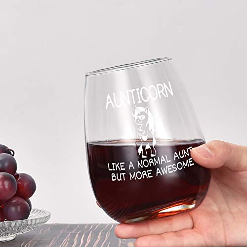 Futtumy Aunticorn Stemless Wine Glass, Aunt Gifts For Auntie Women Sister Mothers Day Christmas Birthday 15 Oz, Funny Unicorn Aunt Wine Glass Gifts From Niece Nephew #TOP1