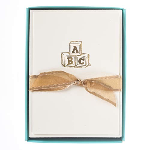 Graphique ABC La Petite Presse Boxed Notecards - 10 Embellished Gold Foil ABC Blocks Blank Cards with Matching Envelopes and Storage Box, 3.25" x 4.75"