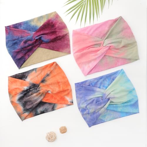Image of DRESHOW 4 Pack Turban Headbands for Women Wide Vintage Head Wraps Knotted Cute Hair Band Accessories