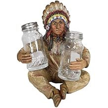 Ebros Gift Southwest Native American Indian Warrior Chieftain With Headdress Roach Decorative Salt And Pepper Shakers Holder Figurine Set Cultural Heritage Kitchen Accent