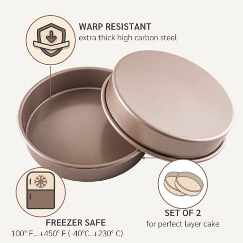 Happiels Non-Toxic Nonstick 9-Inch Round Cake Pans 2-Pack Premium Quality | Set Of 2 Baking Pans 2 Inches Deep 9'' Champagne Gold #TOP4