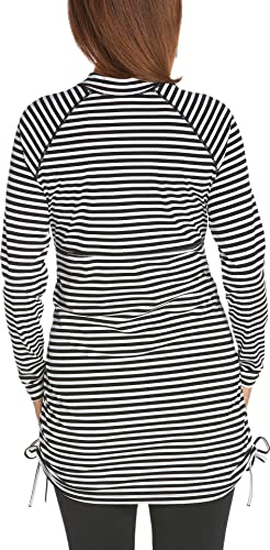 Coolibar Upf 50+ Women's Lawai Ruche Swim Shirt - Sun Protective (Large- White/Black Stripe) #TOP1