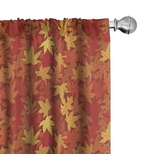 Ambesonne MICP-2_13486_56X84 Orange Window Curtains Pack Of 2, Colorful Autumn Fall Season Maple Leaves In Unusual Designs Nature Print thumb #2