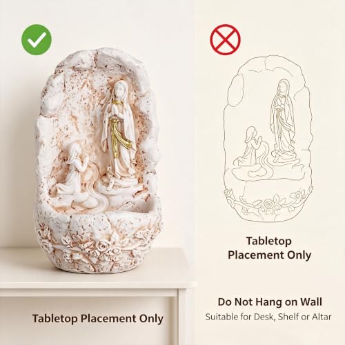 Image of KOMI Our Lady of Lourdes Resin Holy Water Font Rosary Holder for Table Decor