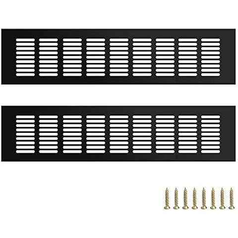 GZGXKJ 2 Pcs Black 80mm x 400mm Aluminum Alloy Kitchen Air Vent Grille Cover Cupboard Vents Fridge Vent Louvred Wall Vent Grille with Screw Cover