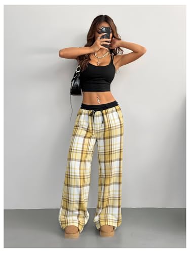Image of SOLY HUX Women's Plaid Checkered Pants Flannel Pajama Pants with Pockets