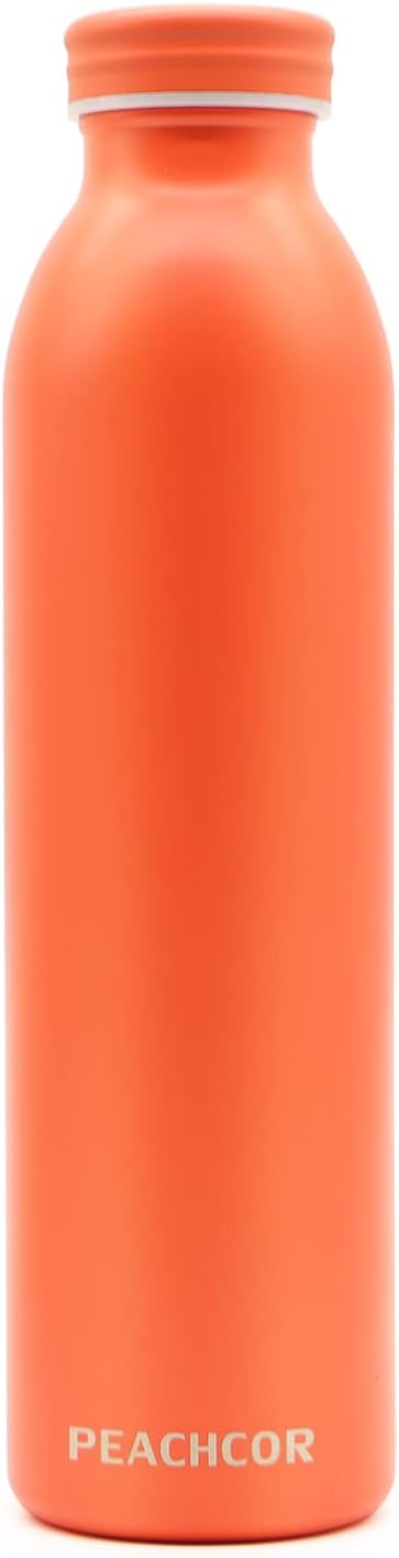 20oz Stainless Steel Water Bottle - Double Walled Vacuum Insulated - Keeps Hot for 12 & Cold for 24 Hours - BPA-Free - Leak Proof Reusable - Thermo Flask for Sports, Outdoor (Orange)