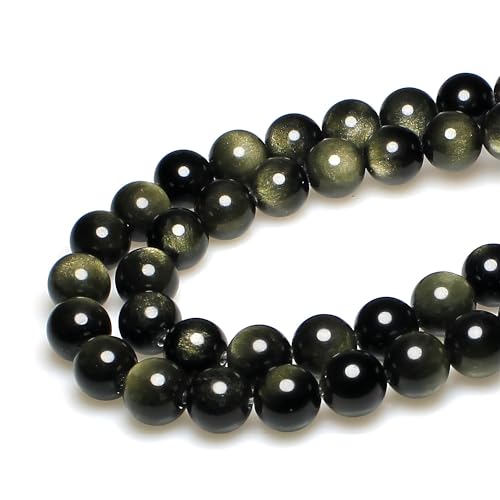 MJDCB Rare Collection Natural Stone Beads Gold Obsidian Round Loose Beads for Jewelry Making DIY Bracelet Necklace (6mm)