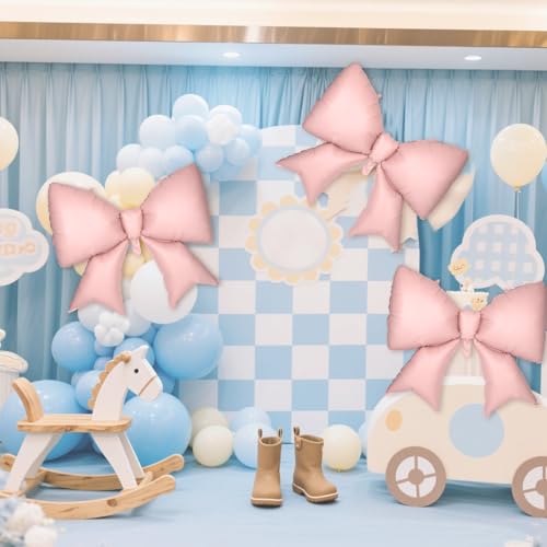 Image of 4Pcs Giant Bow Balloons, 97.5cm /38in Big Elegant Coquette Theme Balloons for Birthday Wedding Engagement & Party Large Decorations Bridal & Bachelorette Supplies (Pink)