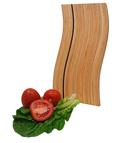 BUNBAN Schneidebrett aus Holz, Premium Hackbrett, Klingen schonend, Griffmulde Küchenbrett 30 x 14,5 x 2cm geschwungenes Design (Kirschbaum-Nussbaum) Cover
