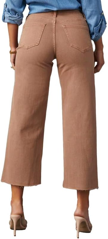 Allimy Women's High Waisted Straight Ankle Wide Leg Ripped Jeans Frayed Hem Stretchy Capri Denim Pants - Image 4