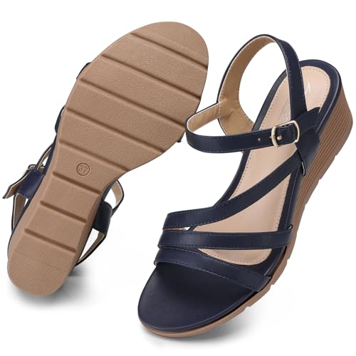 Image of SHIBEVER Wedge Sandals for Women Dressy: Comfortable Low Heel Sandal