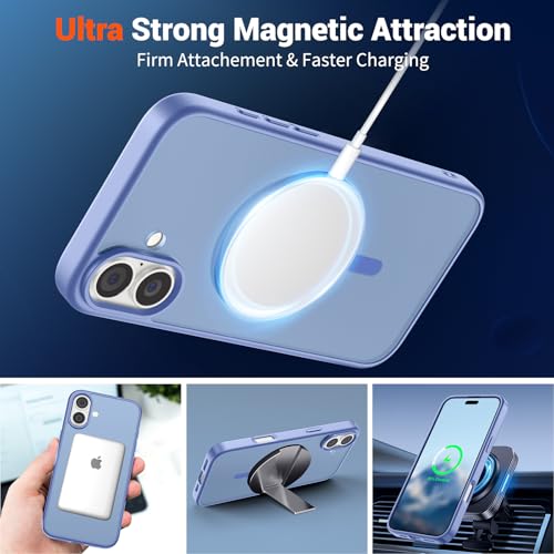 Image of SUPFINE Magnetic for iPhone 16 Case (Compatible with MagSafe) (Military Grade Drop Protection) Slim Translucent Matte Shockproof Phone Cover,Blue Purple