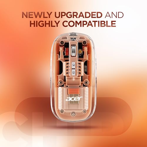 Image of acer Clearview Transparent Wireless Mouse with Triple-Mode Connectivity, Silent Click Tech, Metal Scroll Wheel,1600 DPI Optical Sensor, USB-C Charging, Compatible Windows, MacOS, iOS, Android-Peach